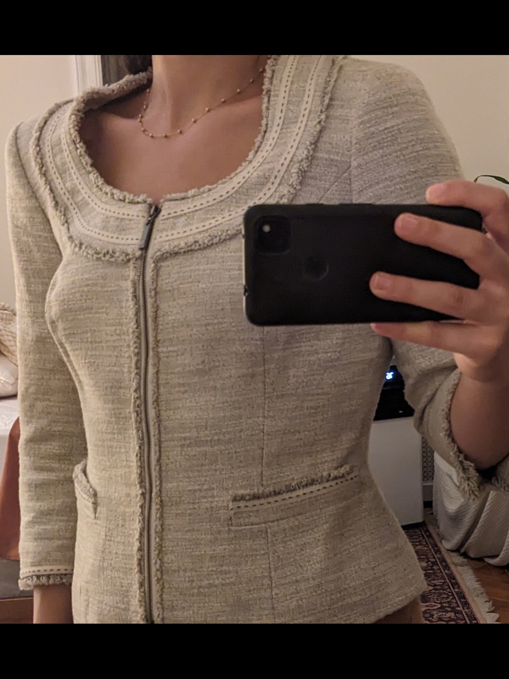 Worth Cream/White Grey-ish Vintage Textured Zip-Front Blazer
